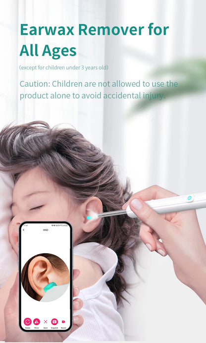 Smart Visual Ear Cleaner with Camera 1296P Ear Sticks USB C Charging Ear Wax Removal Tool WIFI Connection 6 LED Lights Earpick