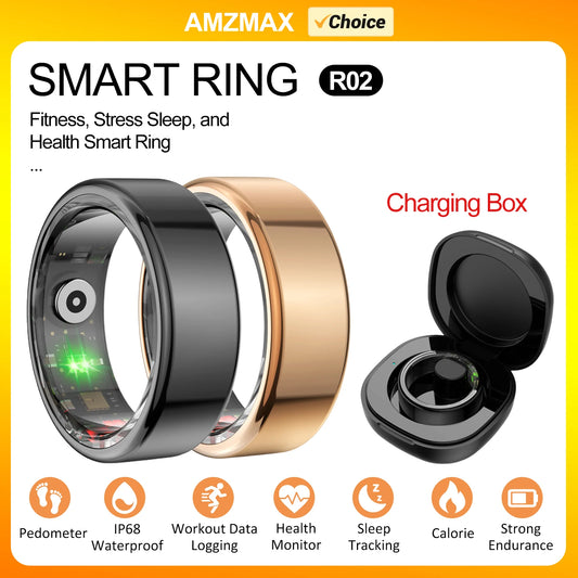 AMZMAX R02 Smart Ring Multi-sports Modes Pedometer Fitness Tracker Health Monitoring IP68 Waterproof Military Grade Smart Ring
