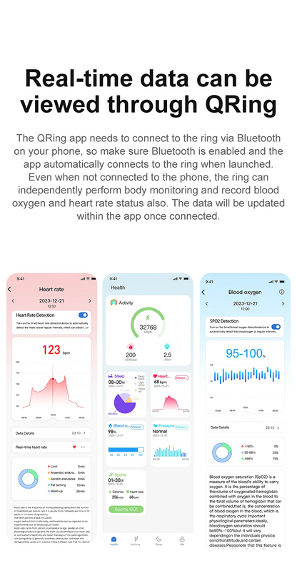 AMZMAX R02 Smart Ring Multi-sports Modes Pedometer Fitness Tracker Health Monitoring IP68 Waterproof Military Grade Smart Ring